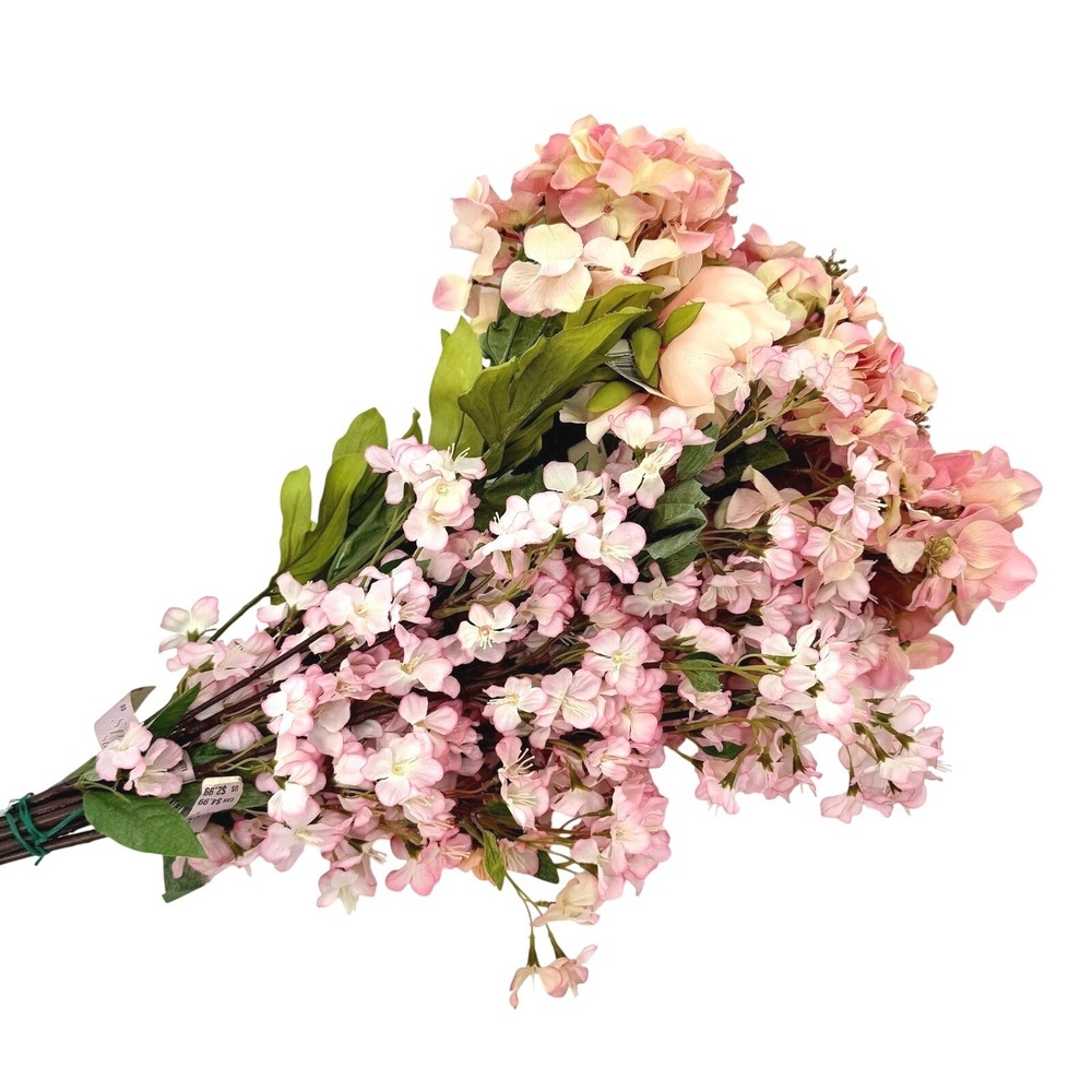Pink‎ Mixed Artificial Flower Bouquet Silk Cherry Blossom Hydrangea Peony 22in